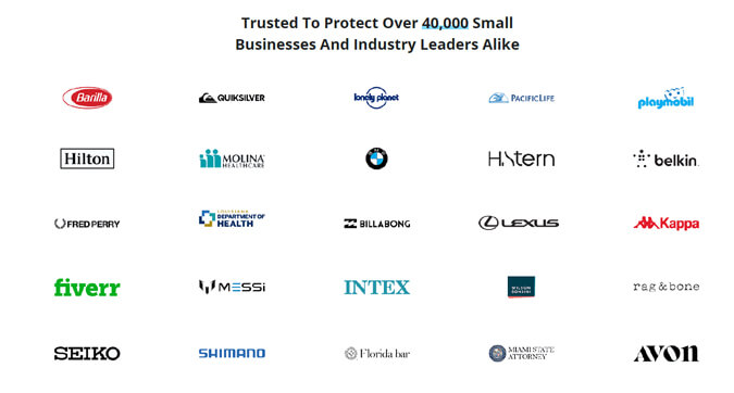 numerous logos of companies using ada compliance tool on their website with title caption Trusted To Protect Over 40,000 Small Businesses And Industry Leaders Alike
